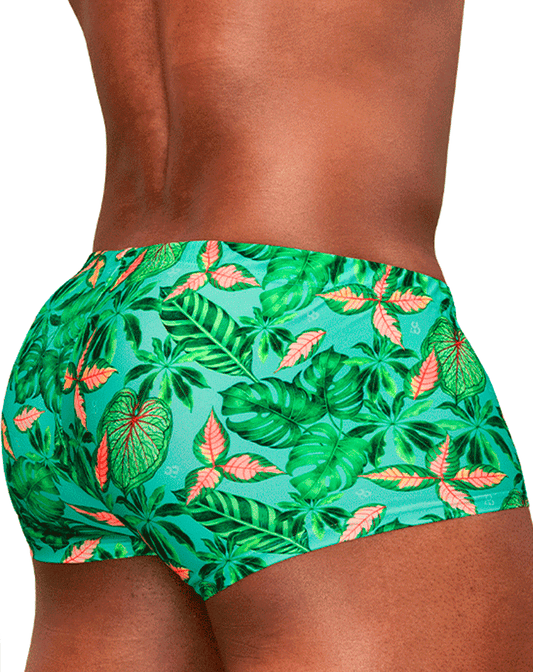 Ergowear Ew1829 Tropical Foliage 4-way Stretch Swim Trunks Aqua-leaves