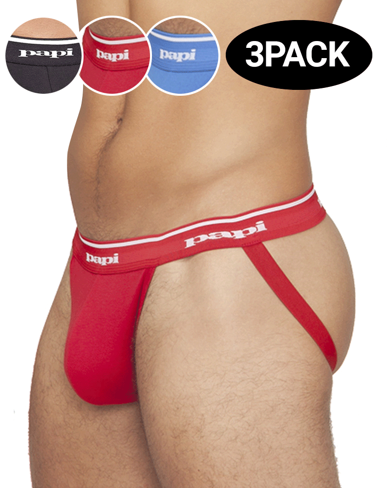 Papi 705910-999 3 pack Jockstrap 1 Black, 1 Turquoise, 1 Red