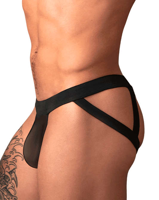 Male Power 352-307 Mesh 2 Strappy Ring Jock Black