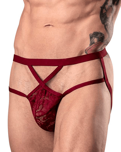 Male Power 394-289 Lucifer Strappy Jock Burgundy