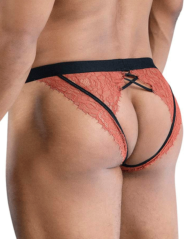 Candyman 99853 Lace Jockstrap Black-terracotta