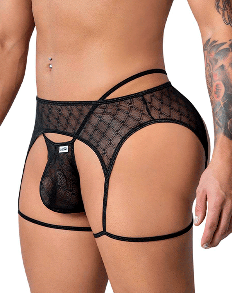 Candyman 99898 Geometric Mesh Thongs Black