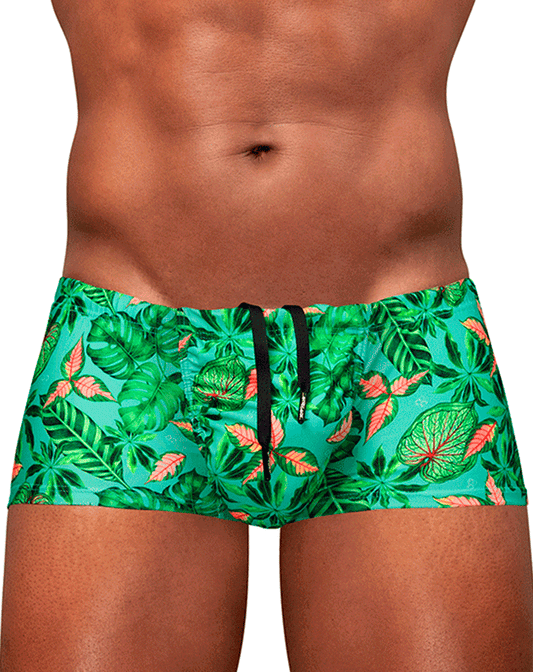 Ergowear Ew1829 Tropical Foliage 4-way Stretch Swim Trunks Aqua-leaves