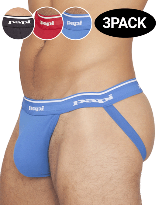 Papi 705910-999 3 pack Jockstrap 1 Black, 1 Turquoise,  1 Red